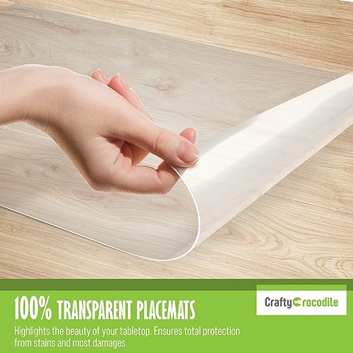 Clear Plastic Placemats Set of 4 - Table Protector for Dining Room Table, Kitchen Counter, Office Desk, Painting Table, Shelves - Multi-Use, Flexible, Durable, and Wipeable Plastic Sheets 18x12 Inch