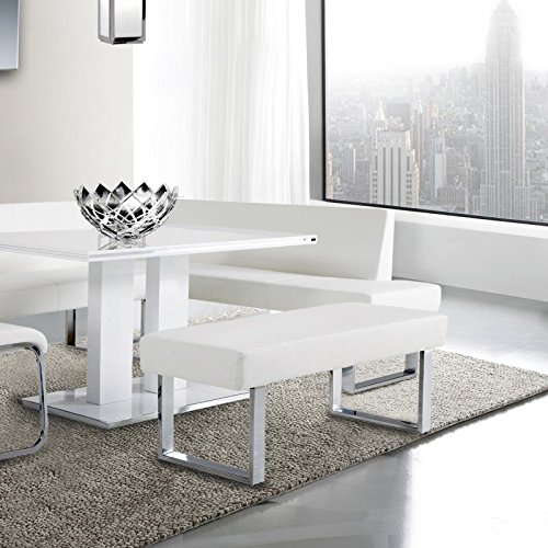 Armen Living Amanda Bench in White and Chrome Finish 48"x18"x19"