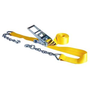 keeper - 3" x 30' heavy duty ratchet tie-down with chain end and grab hook - 5,000 lbs. working load limit and 15,000 lbs. break strength