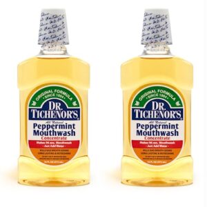 dr. tichenor's peppermint mouthwash concentrate - oral rinse for bad breath and oral health with a minty punch for soothing relief of minor sore throat irritation - 16 ounce (pack of 2)
