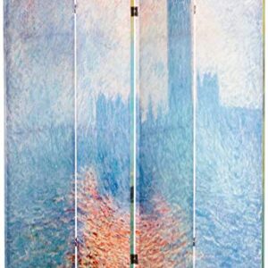 Oriental Furniture 6 ft. Tall Double Sided Works of Monet Canvas Room Divider - Impression Sunrise/Houses of Parliament