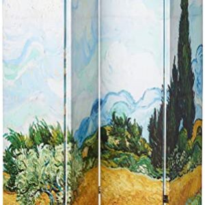 Oriental Furniture 6 ft. Tall Double Sided Works of Van Gogh Canvas Room Divider - Almond Blossoms/Wheat Field