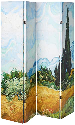 Oriental Furniture 6 ft. Tall Double Sided Works of Van Gogh Canvas Room Divider - Almond Blossoms/Wheat Field