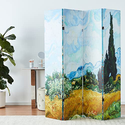Oriental Furniture 6 ft. Tall Double Sided Works of Van Gogh Canvas Room Divider - Almond Blossoms/Wheat Field