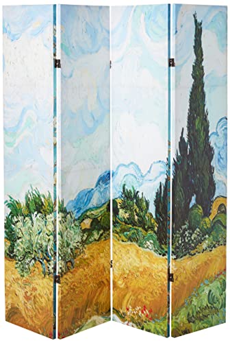 Oriental Furniture 6 ft. Tall Double Sided Works of Van Gogh Canvas Room Divider - Almond Blossoms/Wheat Field