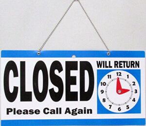 1st choice business hour open closed sign – bundle of office hours sign will return clock sign with suction cups for door window businesses stores restaurants bars retail barbershop salon shops (open/close sign) blue