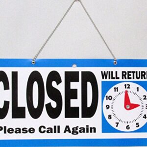 1st Choice Business Hour Open Closed Sign – Bundle of Office Hours Sign Will Return Clock Sign with Suction Cups for Door Window Businesses Stores Restaurants Bars Retail Barbershop Salon Shops (Open/Close Sign) Blue