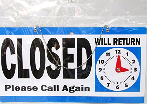 1st Choice Business Hour Open Closed Sign – Bundle of Office Hours Sign Will Return Clock Sign with Suction Cups for Door Window Businesses Stores Restaurants Bars Retail Barbershop Salon Shops (Open/Close Sign) Blue