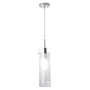 globe electric 64023 1-light pendant, polished chrome finish, clear glass shade with frosted glass insert, e26 base socket, pendant light fixture, adjustable height, light fixture ceiling hanging