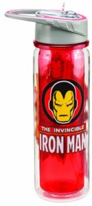 vandor 26610 marvel the invincible iron man 18 oz tritan water bottle, red, black, and yellow