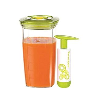 vacucraft airtight juice storage container with lid and pump for orange juice, coffee, smoothie, protein shake + more