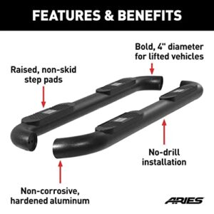 ARIES AL232009 Big Step 4-Inch Round Black Aluminum Nerf Bars, Select Toyota Tacoma