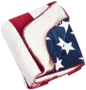 saro lifestyle th704.r5060 patriotic us flag and sherpa throw , red, 50"x60"