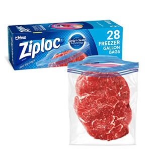 ziploc gallon food storage freezer bags, grip 'n seal technology for easier grip, open, and close, 28 count