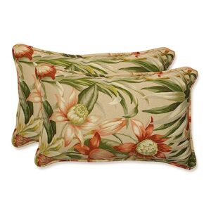 pillow perfect tropic floral outdoor throw accent pillow plush fill, weather, and fade resistant, 2 count (pack of 1), tan