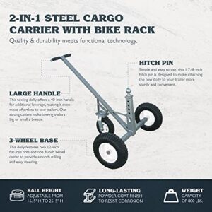 Tow Tuff TMD-800C Adjustable Trailer Dolly with Caster Wheels, Standard, Gray