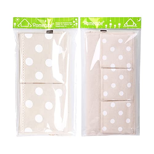 Homecube Linen Cotton Fabric Wall Door Cloth Hanging Storage Bag Case 5 Pocket Home Organizer (White Polka Dots)