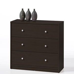 Tvilum, Bedroom Furniture, Silver Handles, Modern and Elegant Design 3 Drawer Chest, Brown