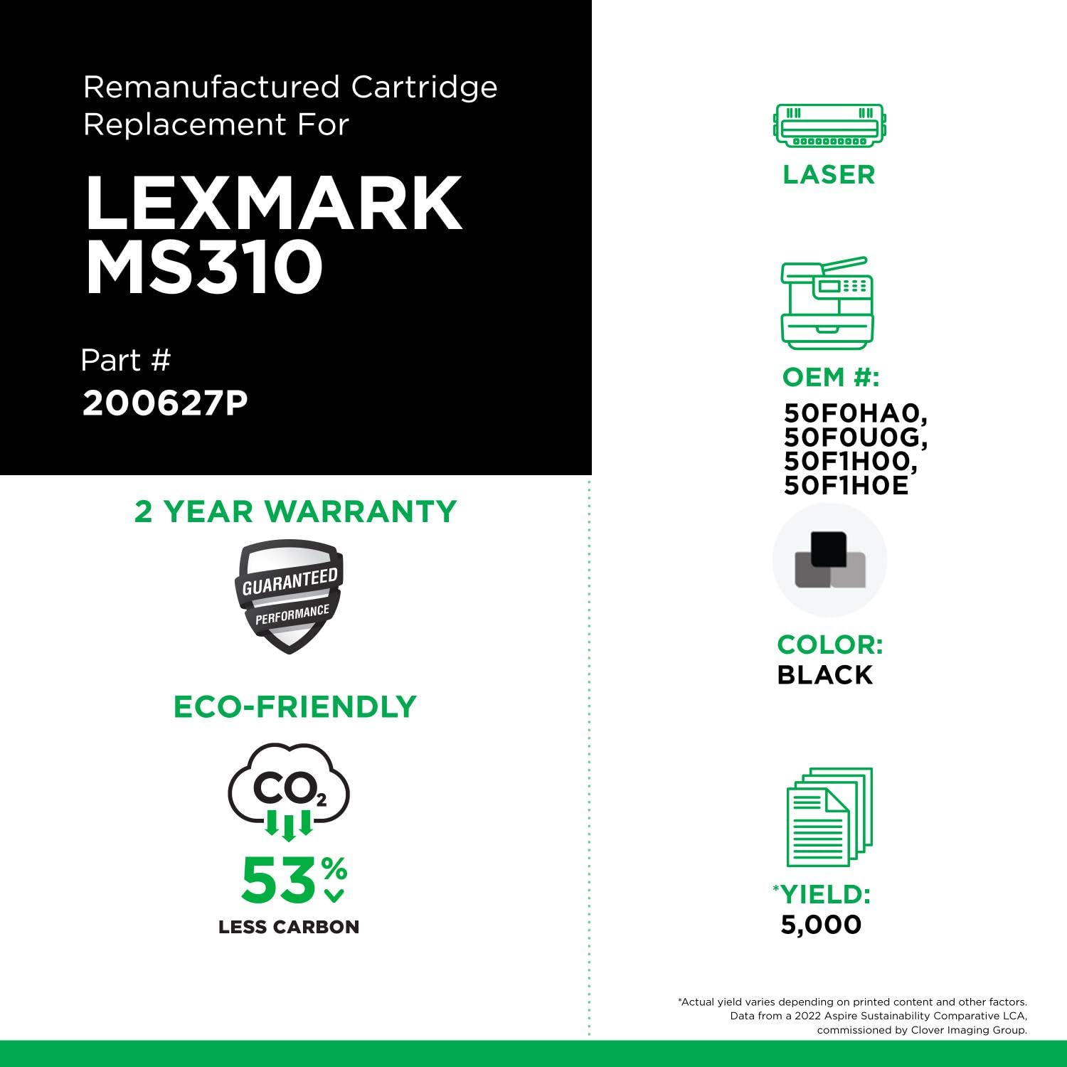 Clover Remanufactured Toner Cartridge for Lexmark 50F0HA0, 50F1H00 | Black | High Yield