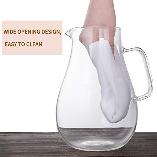 Hiware 64 Ounces Glass Pitcher with Lid/Water Pitcher with Handle - Good Beverage Carafe Pitcher for Juice, Milk, Beverage, Hot/Cold Water & Iced Tea, Cleaning Brush Included