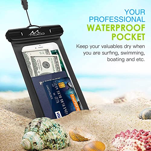 MoKo Waterproof Phone Pouch Holder, Cellphone Case Dry Bag with Lanyard Armband Compatible with iPhone 14 13 12 11 Pro Max, Samsung S21/S20/S10, Black