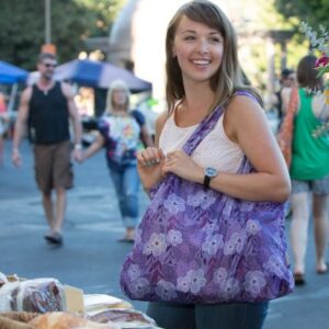 ChicoBag VITA Purple Blooms Designer Compact Reusable Shopping Tote with Attached Pouch and Carabiner Clip - Bliss