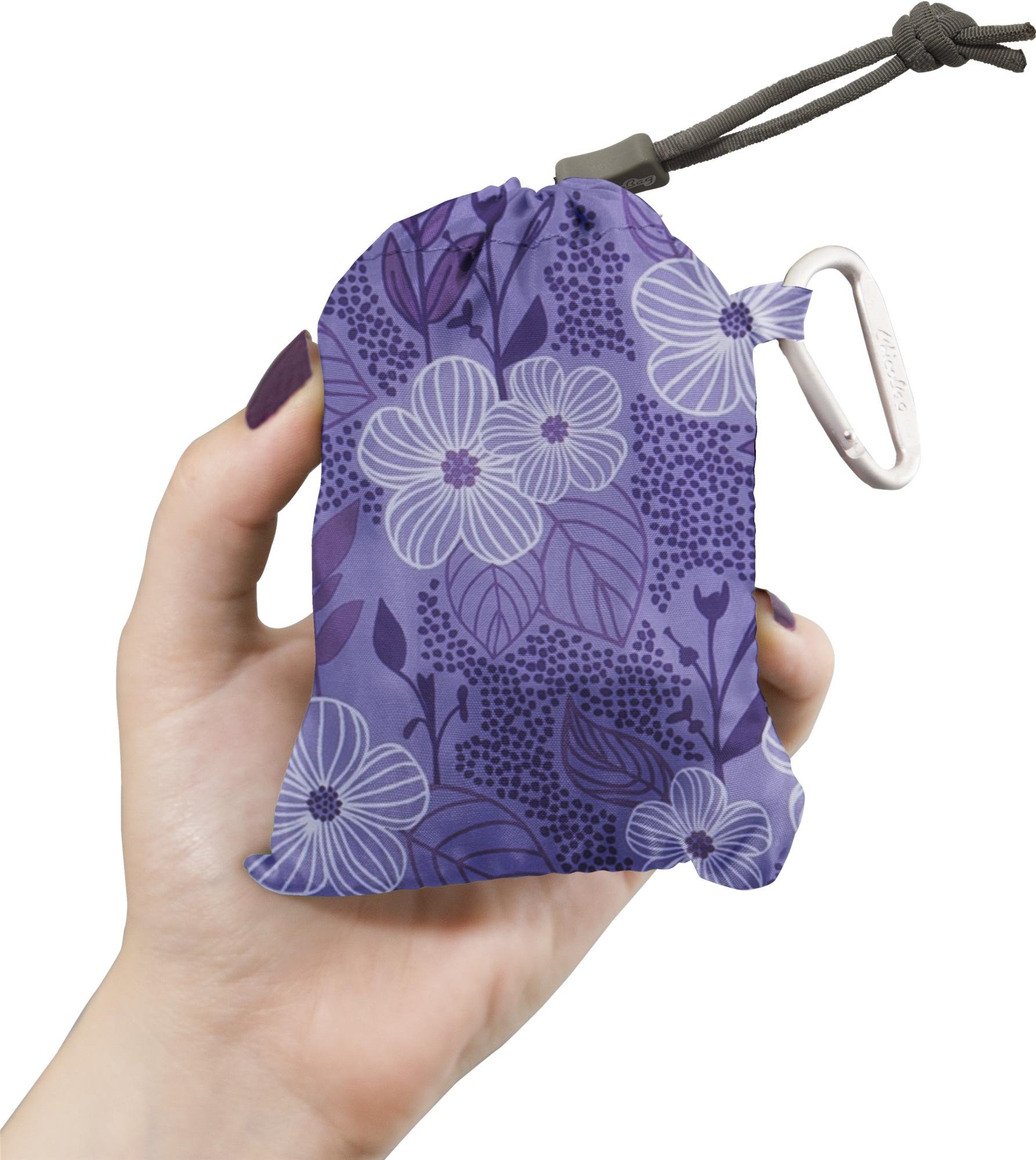 ChicoBag VITA Purple Blooms Designer Compact Reusable Shopping Tote with Attached Pouch and Carabiner Clip - Bliss