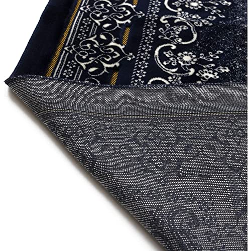 Modefa Free Prayer Cap, Beads & Car Hanger, Islamic Prayer Rug Janamaz - Plush Velvet Wide (Navy Blue)