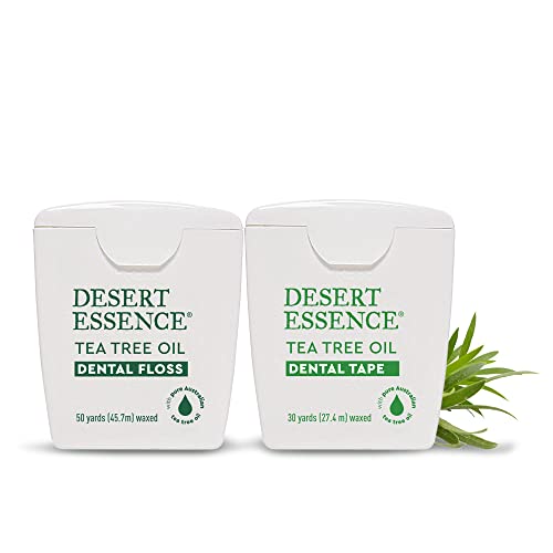 Desert Essence, Tea Tree Dental Tape 30 yd - Gluten Free - Cruelty Free - Naturally Waxed with Bees Wax - Thick Floss no Shred Tape - Tea Tree Oil - Removes Plaque and Build Up