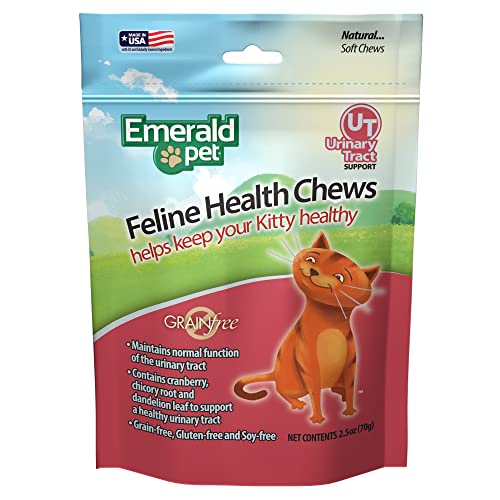 Emerald Pet Feline Health Chews UT Support — Natural Grain Free Urinary Tract Health Cat Chews — Cat Urinary Supplements with Cranberry, Chicory Root, and Dandelion Leaf Extract — Made in USA, 2.5 oz