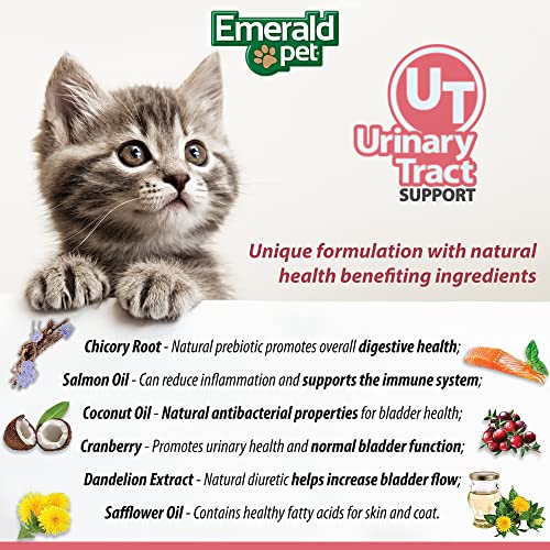 Emerald Pet Feline Health Chews UT Support — Natural Grain Free Urinary Tract Health Cat Chews — Cat Urinary Supplements with Cranberry, Chicory Root, and Dandelion Leaf Extract — Made in USA, 2.5 oz