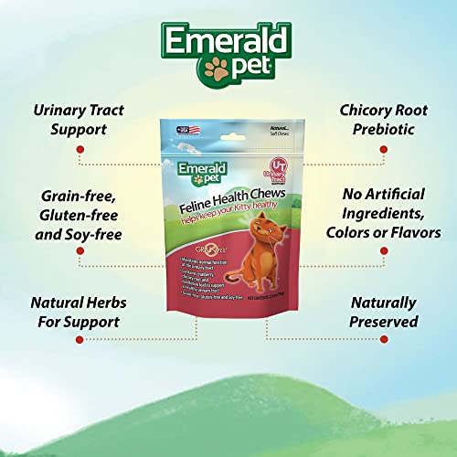 Emerald Pet Feline Health Chews UT Support — Natural Grain Free Urinary Tract Health Cat Chews — Cat Urinary Supplements with Cranberry, Chicory Root, and Dandelion Leaf Extract — Made in USA, 2.5 oz