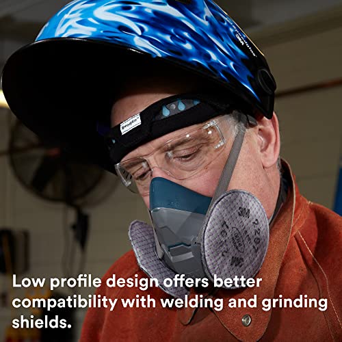 3M Rugged Comfort Half Facepiece Reusable Respirator 6501, Cool Flow Valve Helps Reduce Heat and Moisture, Silicone Faceseal Provides a Firm Seal, Welding, Sanding, Cleaning, Grinding, Small