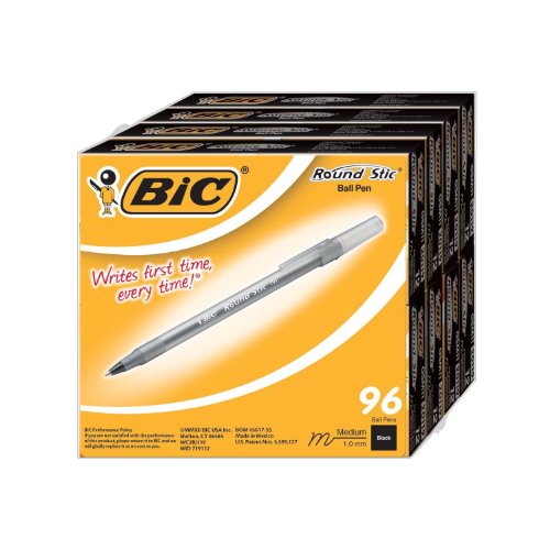 BIC Round Stic Ball Pen, Medium Point, 1.0 mm, 96 Count, Black