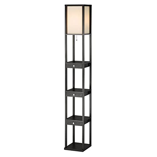 Adesso 3450-01 Murray Three Drawer Shelf Lamp, 72 in., 150W Incandescent/ 150W CFL, Black PVC Veneer on MDF, 1 Floor Lamp