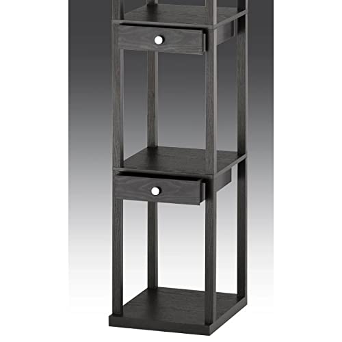 Adesso 3450-01 Murray Three Drawer Shelf Lamp, 72 in., 150W Incandescent/ 150W CFL, Black PVC Veneer on MDF, 1 Floor Lamp