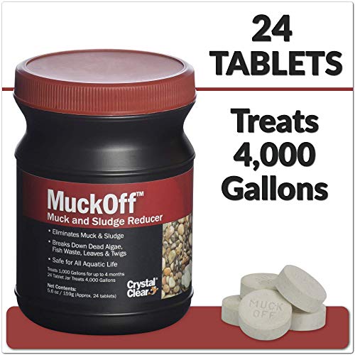 CrystalClear MuckOff, Natural Pond Muck Remover, Clears Away Muck & Sludge, Easy to Use Bacteria & Enzyme Tablets, Safe Water Treatment, Treats 1,000 Gallons, 4 Month Supply, 24 Tablets, 5.6 oz