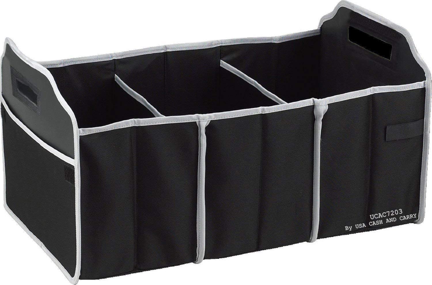 PrimeTrendz Fully Collapsible Portable Folding Flat Trunk Organizer Great for Storing Tools, Maps, Cleaning Supplies, Bottles, Emergency Tools, Groceries & More in Black By USA CASH AND CARRY.