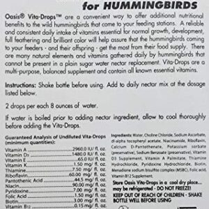 OASIS Hummingbird Vita Drops High Potency Multivitamins – Wild Bird Nutritional Supplement, Promotes Brilliant Color & Feathering, Revitalizes Incoming Migrant Birds, 2-Ounces