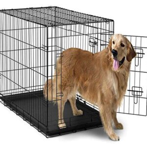 Dog Crates for Extra Large Dogs - XL Dog Crate 42" Pet Cage Double-Door Best for Big Pets - Wire Metal Kennel Cages with Divider Panel & Tray - in-Door Foldable & Portable for Animal Out-Door Travel