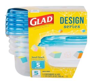 gladware design series food storage containers 9 oz, 5 ct | small snack containers for snacks & small meals, food storage from glad | glad plastic food containers with lids, plastic food storage