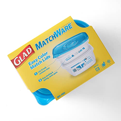 Gladware Matchware Food Storage Containers, 4 Count Rectangular Containers & Lids | BPA Free Easy Match Food Storage | Lids Fit 2-4 Cup Size Containers | Microwave-Safe, Freezer-Safe, Dishwasher-Safe