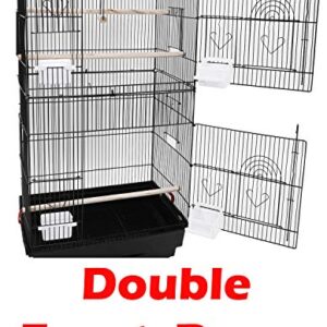 63" Roof Top Bird Flight Rolling Stand Pet Cage for Cockatiel Sun Conure Parakeet Finch Budgie Lovebird Canary (18L x 14W x 63H inches, Black)