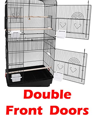 63" Roof Top Bird Flight Rolling Stand Pet Cage for Cockatiel Sun Conure Parakeet Finch Budgie Lovebird Canary (18L x 14W x 63H inches, Black)