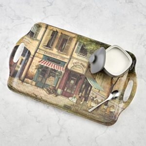 Pimpernel Parisian Scenes Collection Large Handled Tray | Serving Tray for Lunch, Coffee, or Breakfast | Made of Melamine for Indoor and Outdoor use | Measures 18.9" x 11.6" | Dishwasher Safe