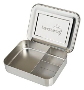 lunchbots large trio stainless steel lunch container -three section design for sandwich and two sides - metal bento lunch box - eco-friendly - stainless lid - staineless steel