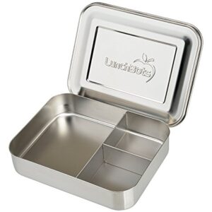 LunchBots Large Trio Stainless Steel Lunch Container -Three Section Design for Sandwich and Two Sides - Metal Bento Lunch Box - Eco-Friendly - Stainless Lid - Staineless Steel