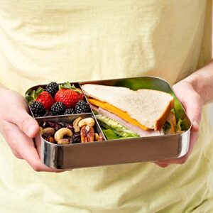 LunchBots Large Trio Stainless Steel Lunch Container -Three Section Design for Sandwich and Two Sides - Metal Bento Lunch Box - Eco-Friendly - Stainless Lid - Staineless Steel