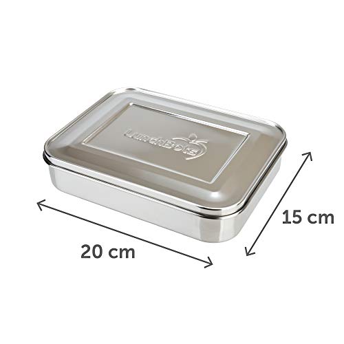 LunchBots Large Trio Stainless Steel Lunch Container -Three Section Design for Sandwich and Two Sides - Metal Bento Lunch Box - Eco-Friendly - Stainless Lid - Staineless Steel