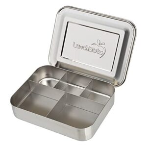 lunchbots large cinco stainless steel lunch container - five section design holds a variety of foods - metal bento box - dishwasher safe - stainless lid - stainless steel